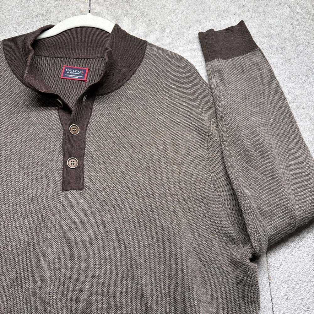 Untuckit Merino Wool Henley Sweater Brown Knit Pullover Men's XXL